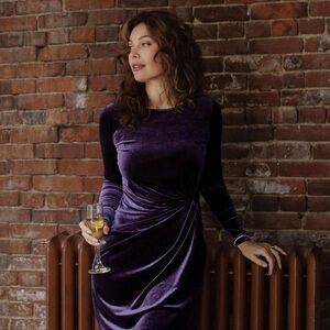 Ralph Lauren Dress Womens Velvet Sheath Bodycon V Neck Pullover Stretch Violet🌺